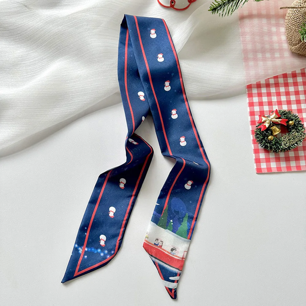 Christmas Narrow Silk Scarf Strip Women Versatile Hair Tie Decorative Ribbon Christmas Gifts Ribbon Friends Coworkers Present