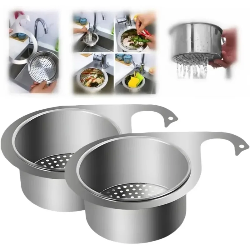 

Detachable Stainless Steel Sink Drain Basket Hanging Kitchen Filter Rack for Wet‑Dry Separater Vegetable Food Residue Collection