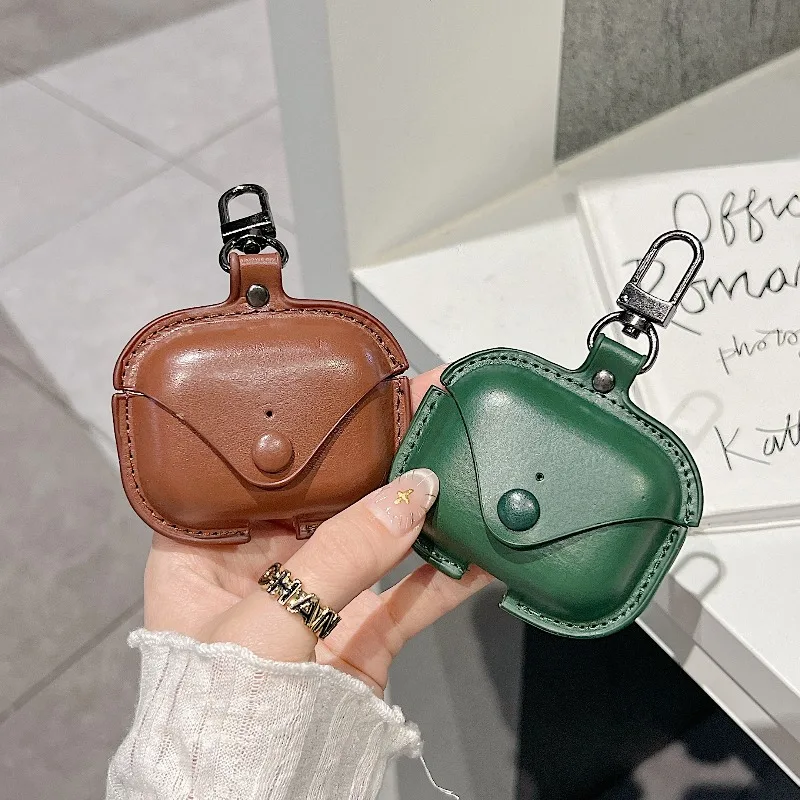

For Airpods Pro 3 Pro2 Generation 3 4 2 1 Case PU Leather Retro Business Earphone Case Soft Protective Shell Cover with Keychain