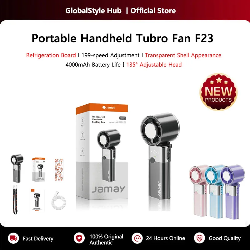 

Outdoor Portable Handheld Tubro Fan Transparent Shell Appearance 199 Gear Wind Speed 135°Adjustable Handheld Fan 4000mAh F23