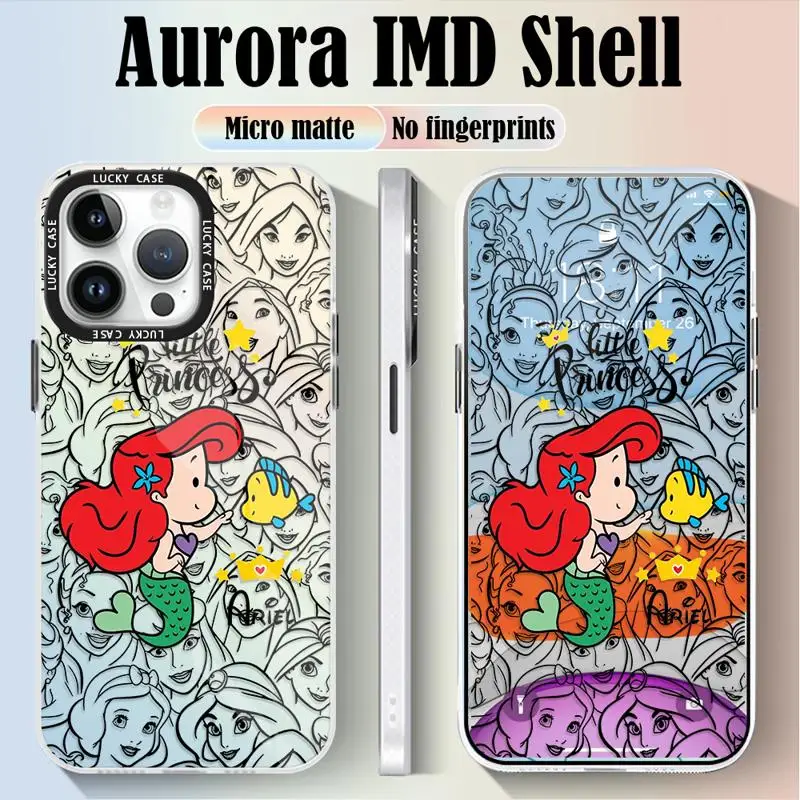 Ariel Elsa Tiana Rapunzel Princess Phone Case for iPhone 15 14 13 Pro Max 12 11 XR XS X 8 7 Plus Iridescent Laser Funda