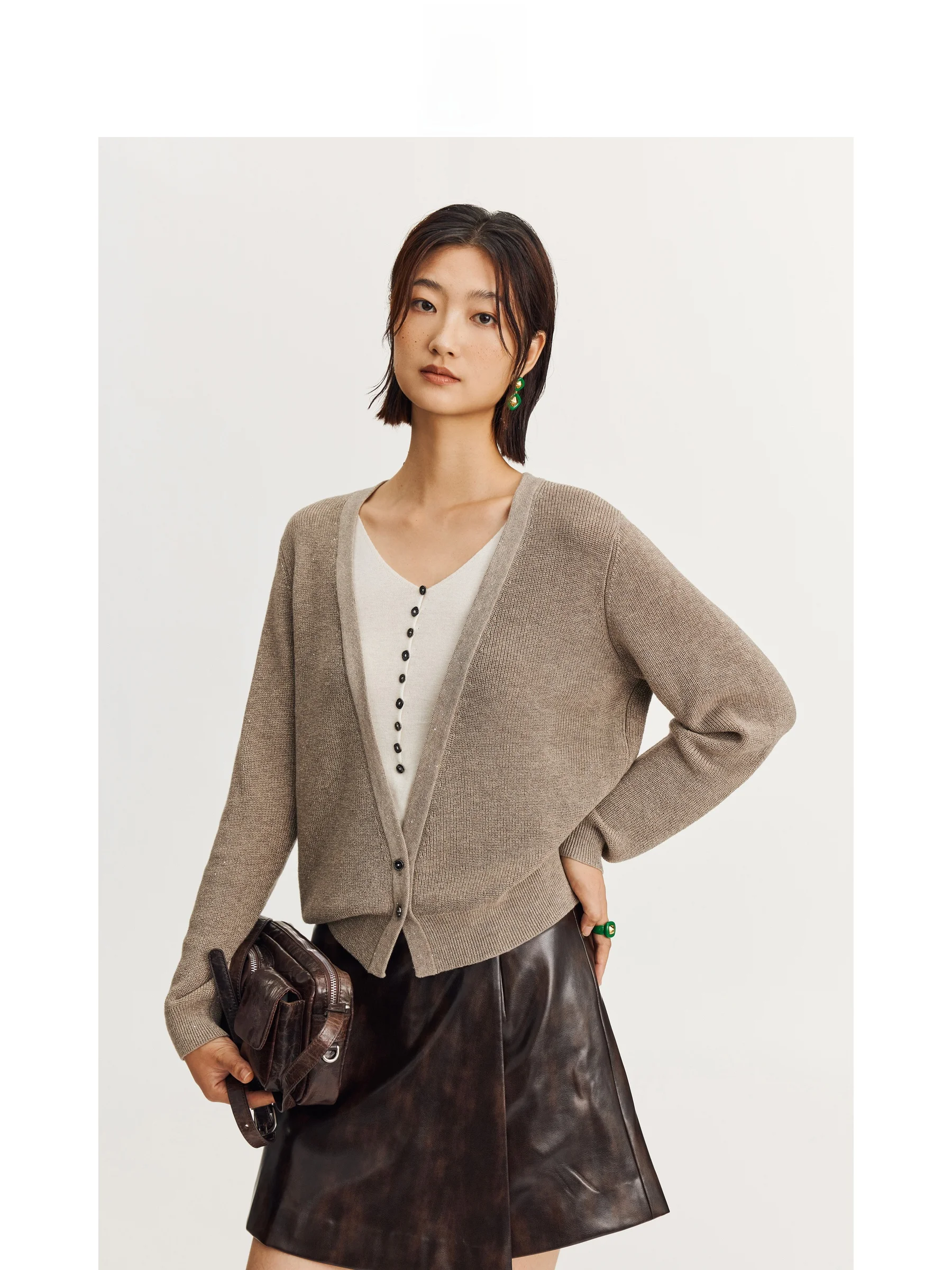 

Visual Displacement Silver Tead Knitted Base Layer irt Fake Two-Piece Long Sve Wool Blend Women's Regular Length Knitwear