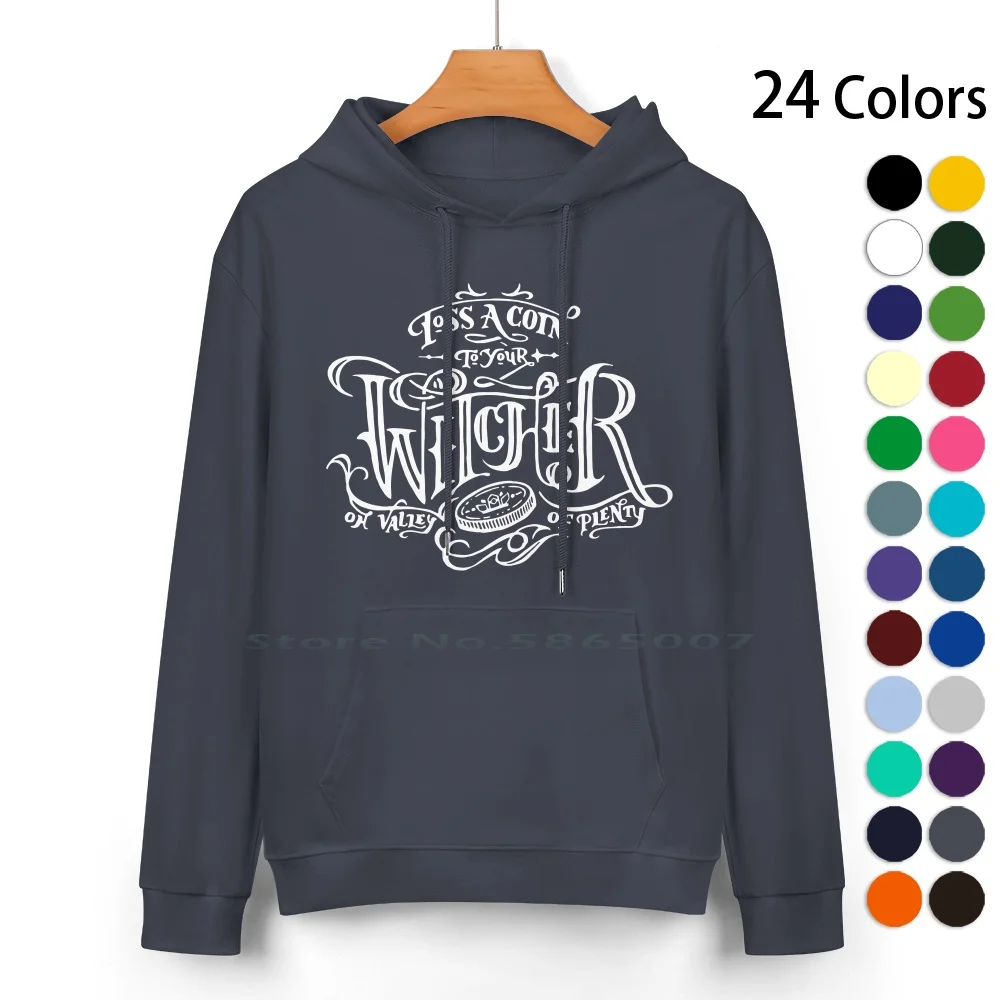 Toss A Coin To Your-White Pure Cotton Hoodie Sweater 24 Colors The Wither Wildhunt Netflix Tv Typography Type Ink Black And