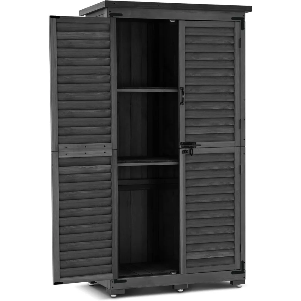 

Outdoor Storage Cabinet, Garden Storage Shed, Outside Vertical Shed with Lockers, Outdoor 63 Inches Wood Tall Cabinet for Yard