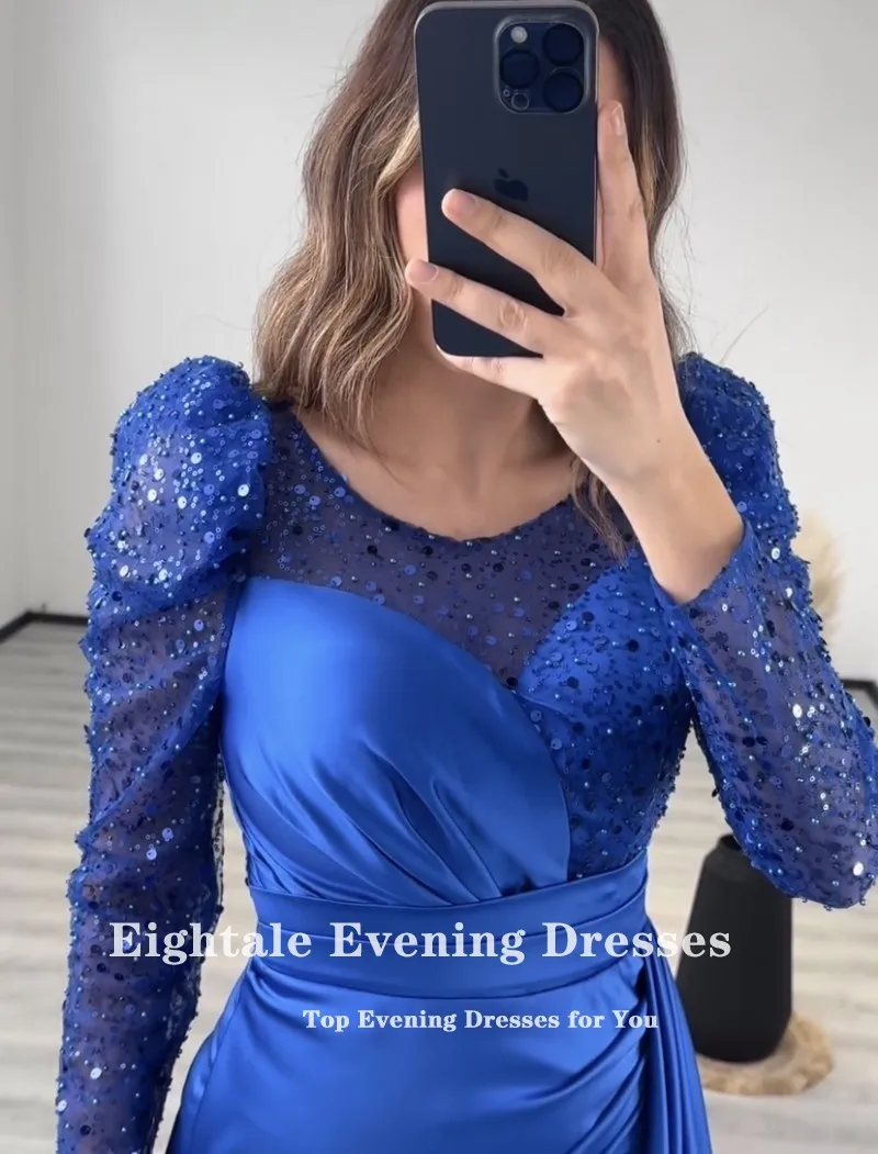 Eightale Elegant Evening Dress with Long Sleeves Sequined Mermaid Prom Party Gowns Wedding Formal Arabic Robes De Soirée