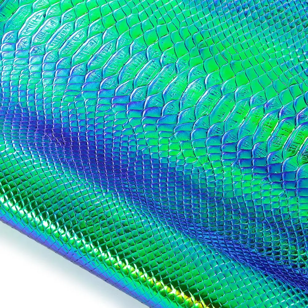 1 Roll 30x135cm Snake Skin Pattern Sheets Blue & Green Holographic Faux Leather Sheets Snake Skin Pattern PU Faux Leather