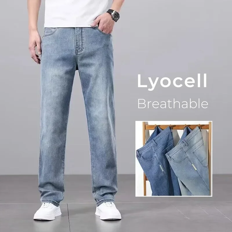 

Ultra-thin Baggy Jeans Men's 2025 New Lyocell Soft Fabric Brand Casual Straight Stretch Vintage Denim Trousers Male