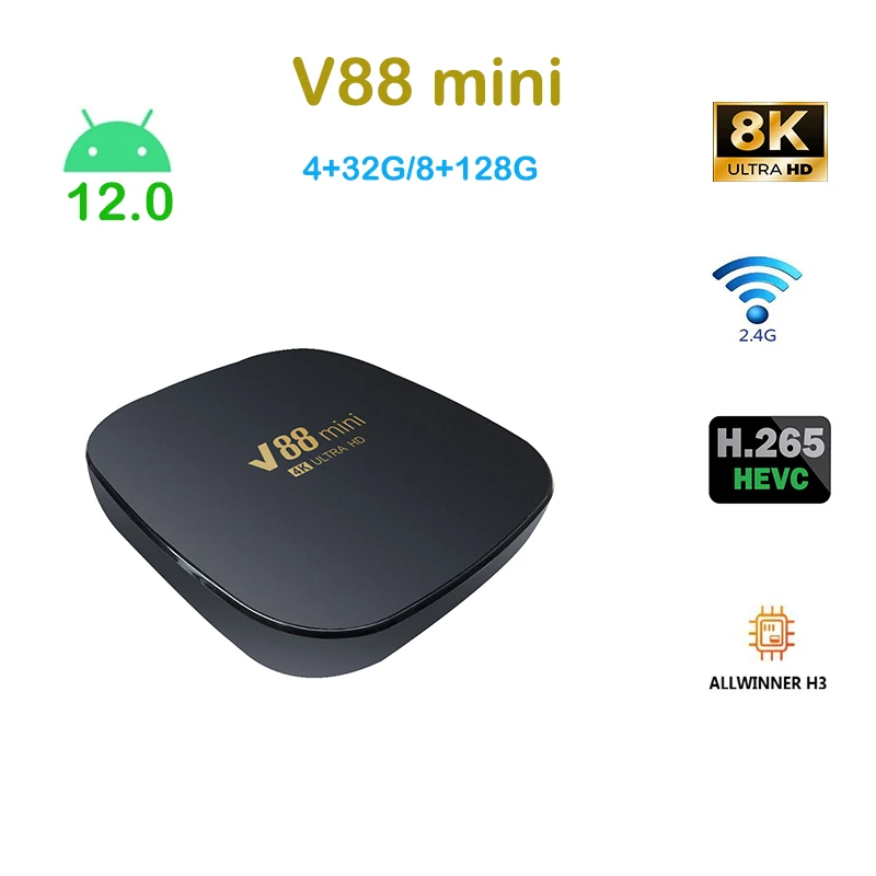 

New V88 Mini New Smart Tv box Allwinner H3 Quad Core 4G 32G 8G 128G Android 12.1 4K Set Top Box Media player PK D905 Q96 Max