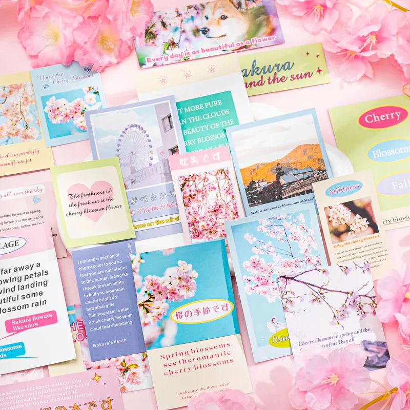 30pcs Watch A Scence Sakura Rain Series Sticker Cherry Blossom Adhesive Stickers DIY Junk Journal Scrapbooking Diary Decorative