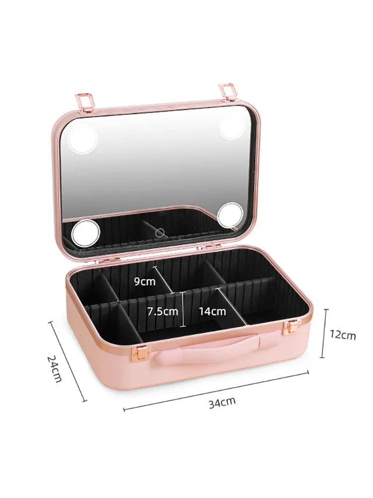 Cute Makeup Suitcase Luxury Smart LED Lamp Professional Women Beauty Case Large Capacity Organizations Cosmetics Bags Customized