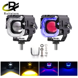 Motorcycle LED Spotlight Red Blue High Low Beam Fog Lamps 12V-80V Mini Lens Headlight Driving Light for ATV UTV Electric Bike