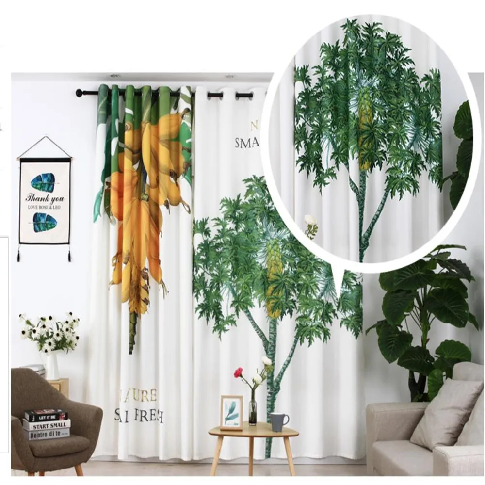 personality curtains Small fresh plant curtains thickened shading bedroom living room study