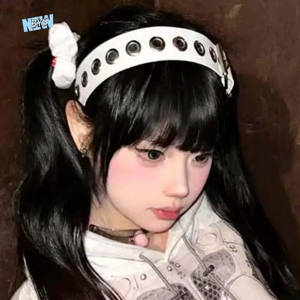 المعادن الجوف خارج البخار الشعر هوب روك مستوحاة Y2K برشام عقال خوذة واسعة الجانب الجلود مشبك هيرباند الرجال