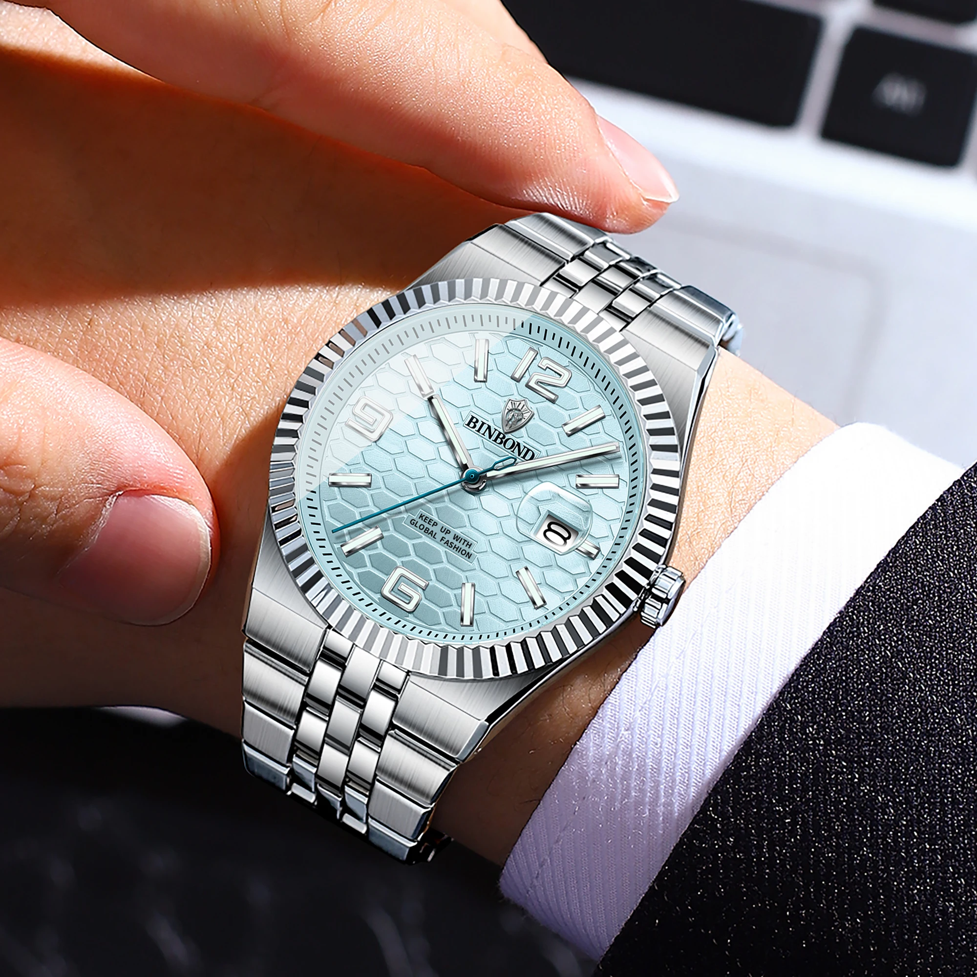 BINBOND Luxury quartz wristwatches luminous waterproof auto date men's watch steel clock business sport fashion casual reloj image 4