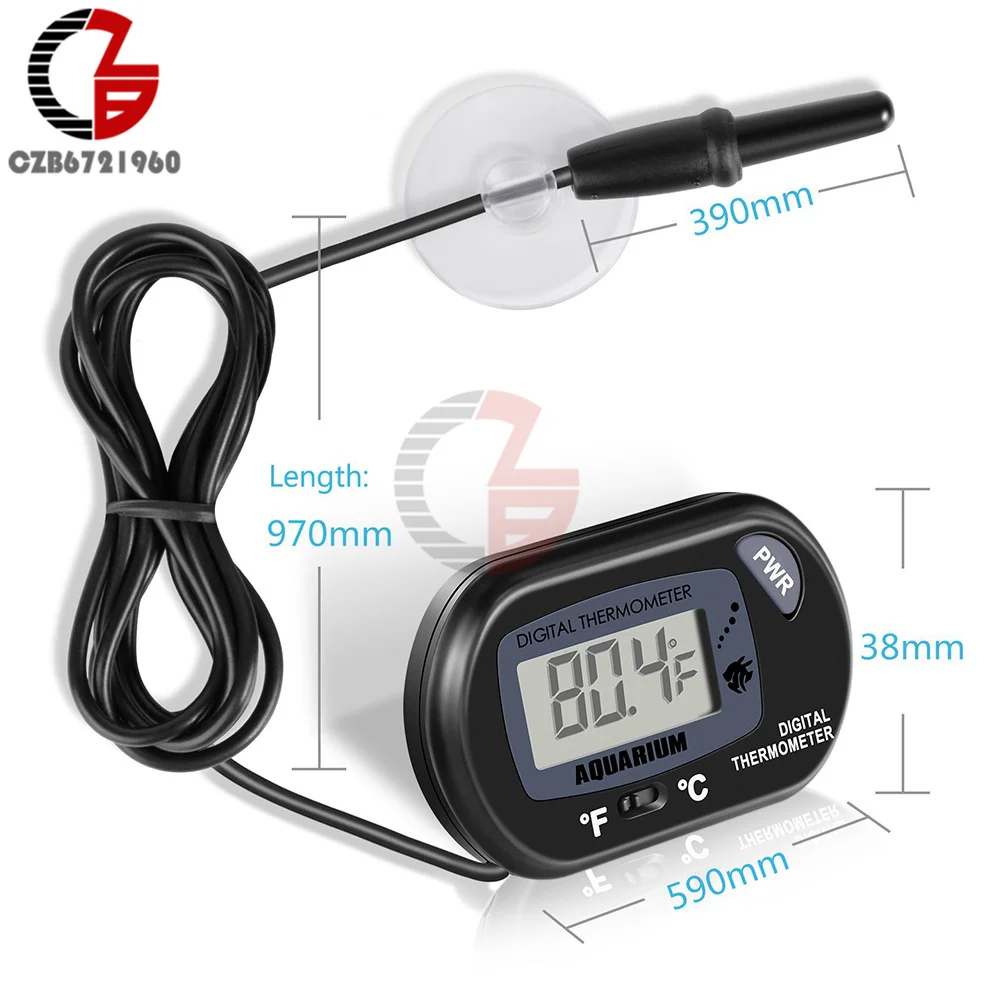 C/F Digital Thermometer Aquarium Fish Tank Swimming Pool Bath Temperature Sensor Meter Temperature Monitor Detector with Suction