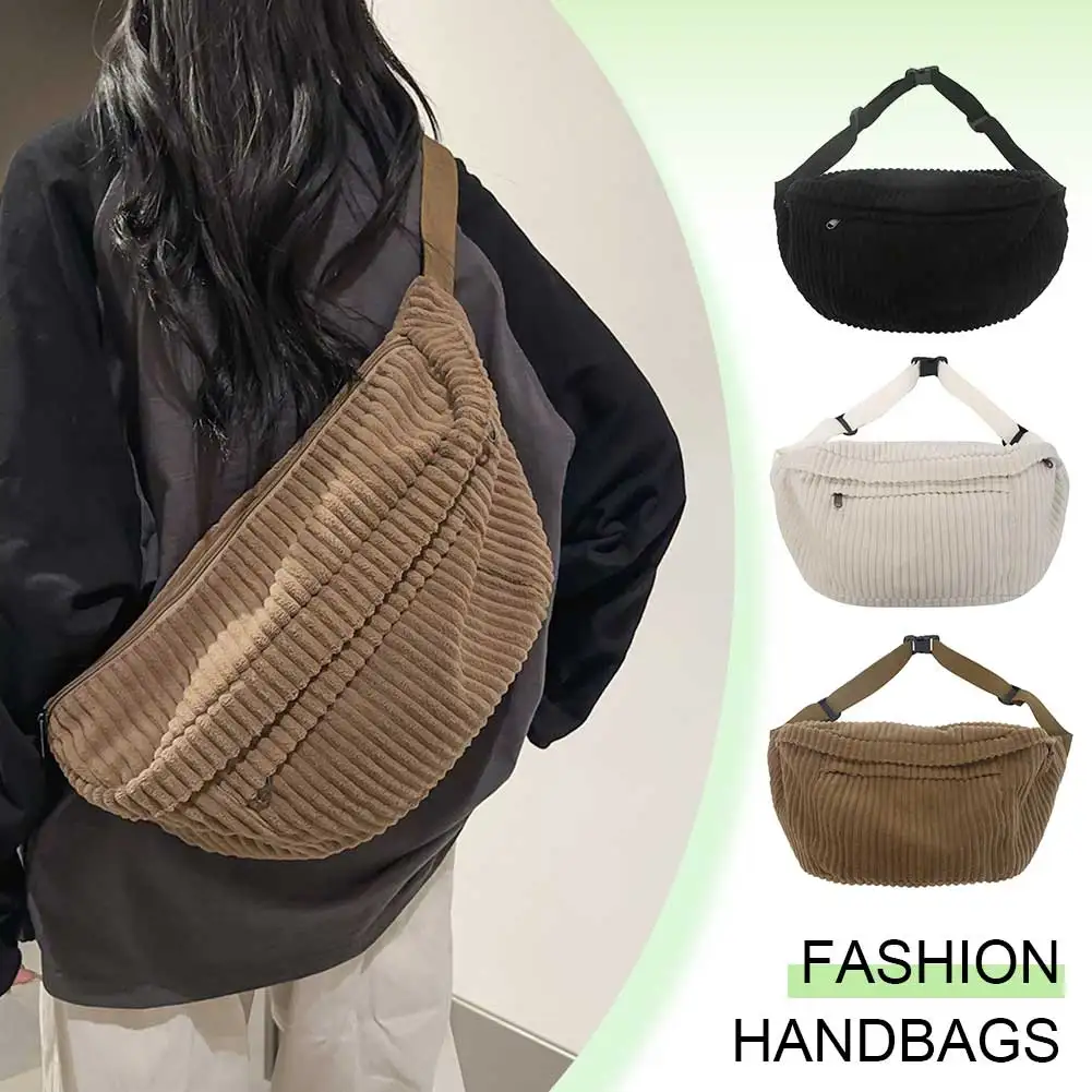 

Corduroy Trendy Crossbody Bags Solid Color Fashion Waist Bag Chest Bags Fanny Pack Adjustable Wide Strap Multi-pockets Bum Bag