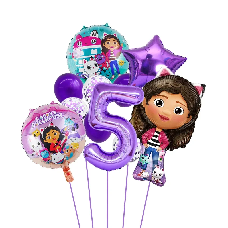 Gabby Dollhouse Cats Number Balloon Children\'s Birthday Party Decoration Latex Aluminum Balloons Girl Gabby\'s Doll Balloon Set