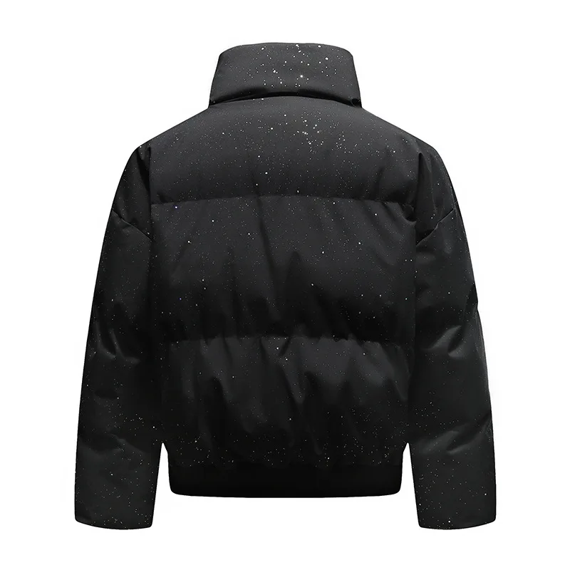 Winter Man Down Jacket Thicken Sequin Printed Stand Collar Male Outerwear High Street Long Sleeve Oversize Casual Men Coat