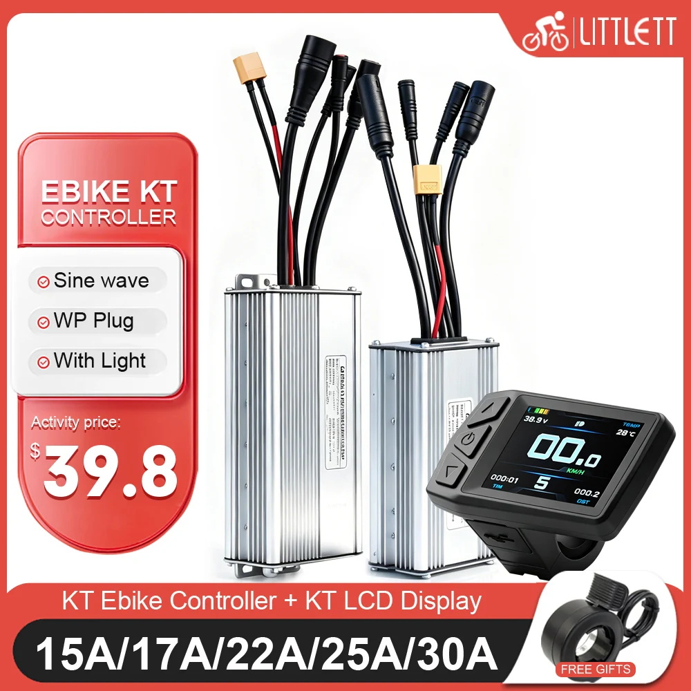 Ebike Sinewave Waterproof KT Controller 36V48V 15A17A22A30A 250W-1000W TF01U LCD5 Display For Electric Bike Conversion Kit Parts
