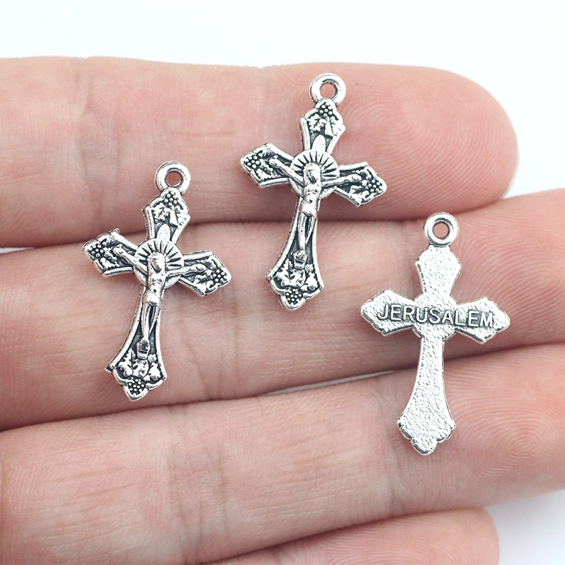 Newest 20Pieces 16*26mm Antique Silver Plated Cross Wicca Charms Steampunk Necklace Bracelet Pendant For DIY Jewelry Making