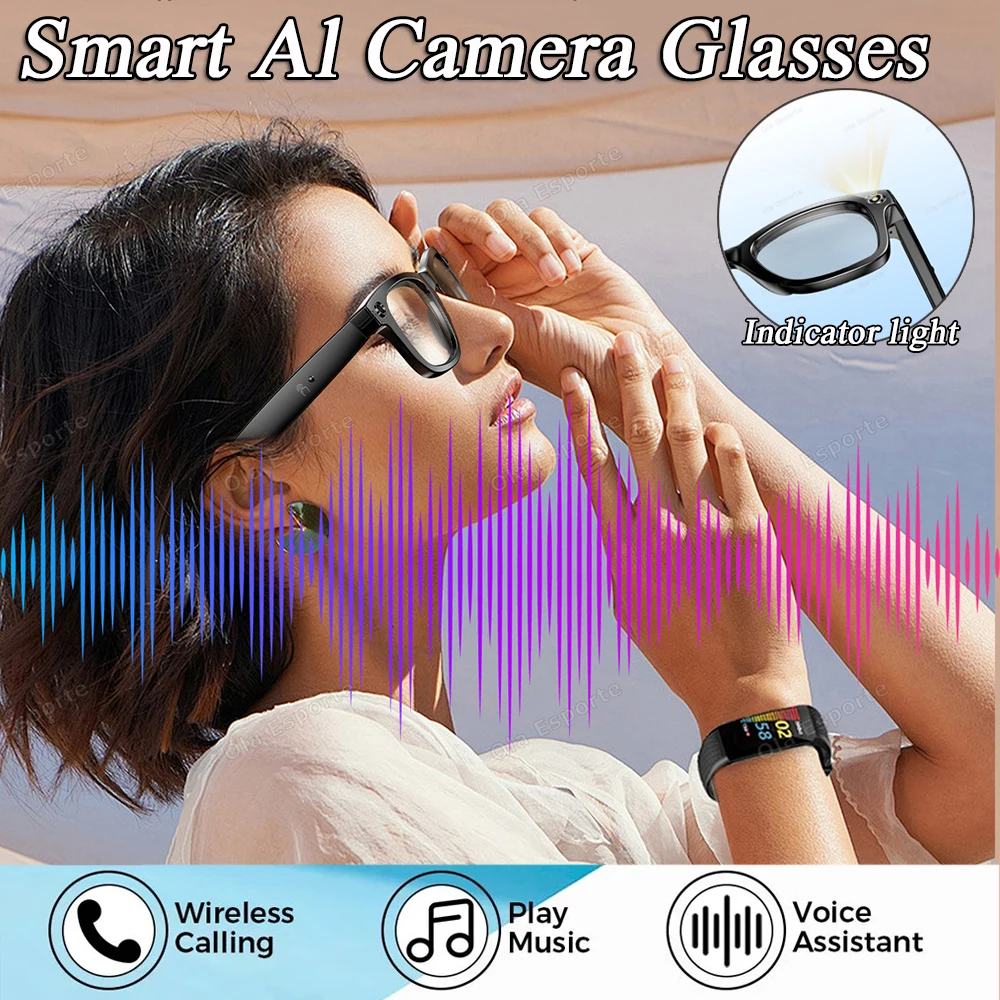 

New Camera Smart Glasses Intelligent Voice Recording Anti Blue Light AI Recognition Translation Sunglasses Lenses 260mAh Battery
