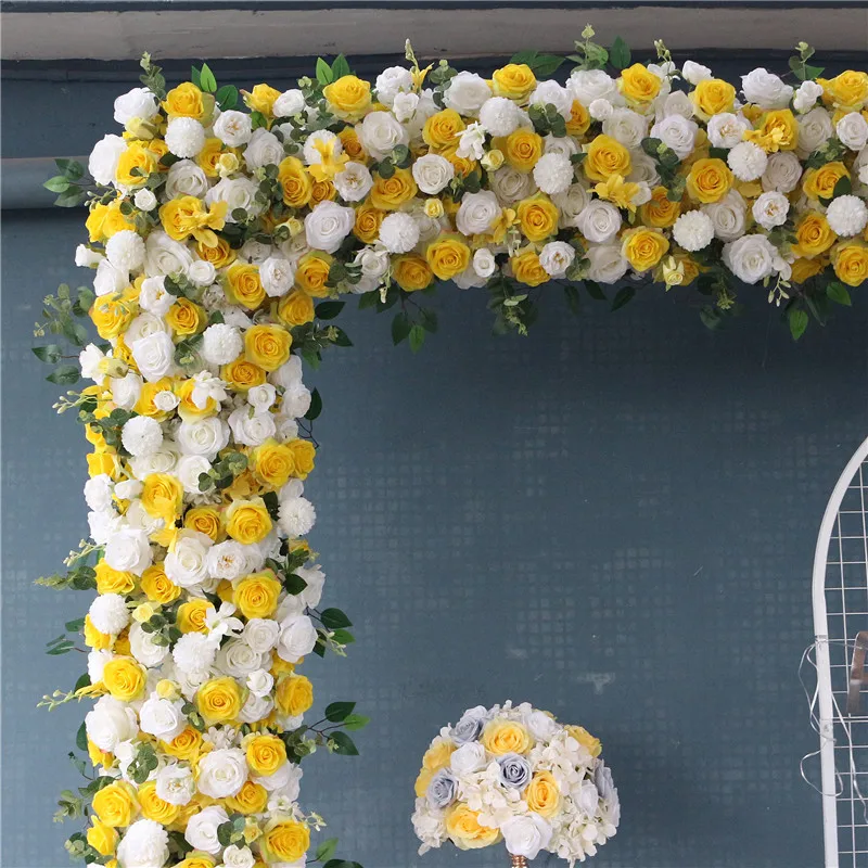 Imagem -03 - Jarown Luxo Branco Amarelo Rosa Artificial Flor Linha Folhas Verdes Arco do Casamento Cenário Decoração Festa Palco Estrada Chumbo Floral