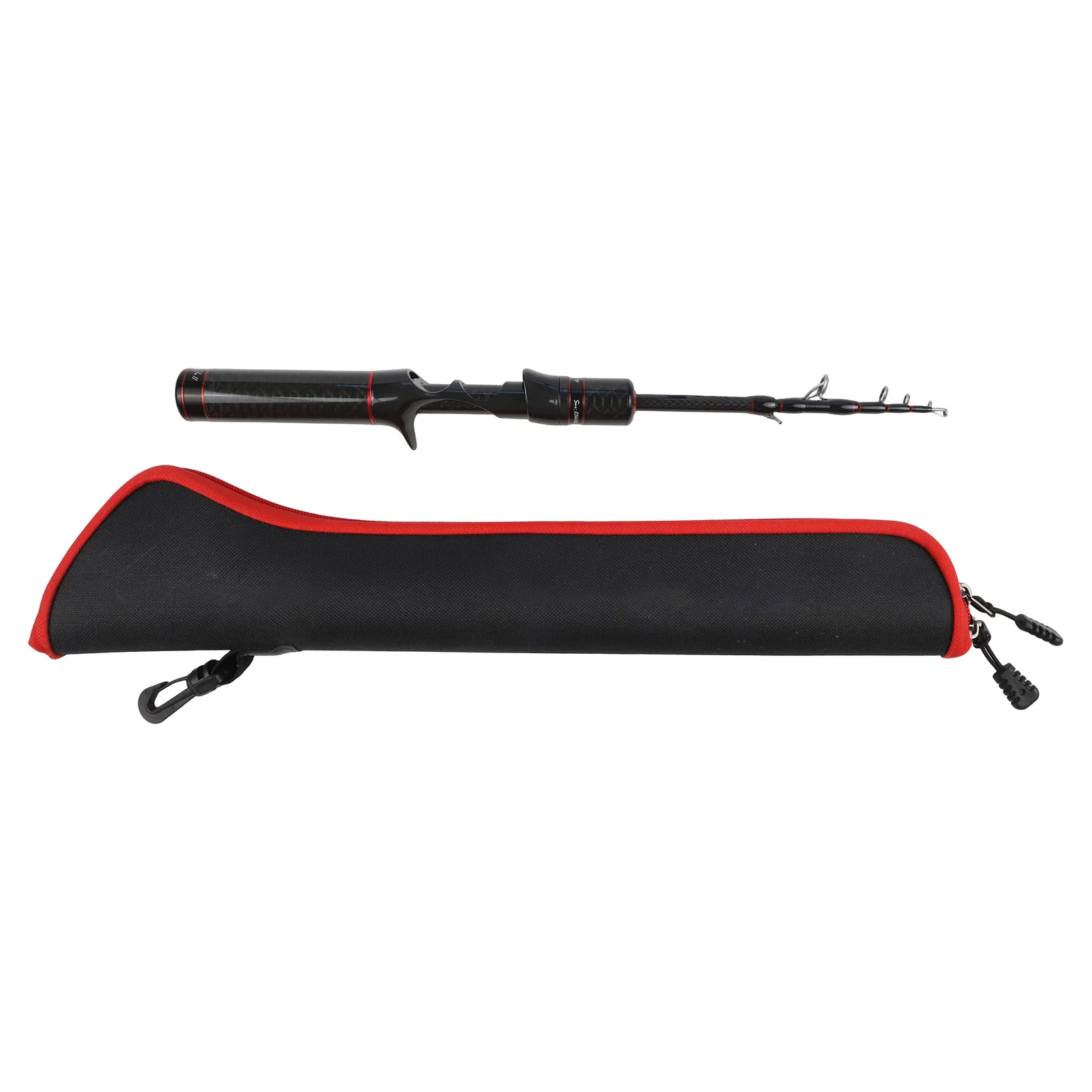 釣り竿-ルアーロッド-持ち運びが簡単-釣り道具バッグ-グリーン-わずかに馬の口のような形-赤い目-格納式-白いストライプ