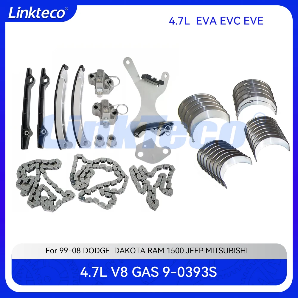 Engine Main Con Rod Bearing Timing Chain Kit Fit 4.7 T L V8 EVA For 99-08 JEEP GRAND CHEROKEE RAM DODGE DURANGO 4.7L 9-0393S