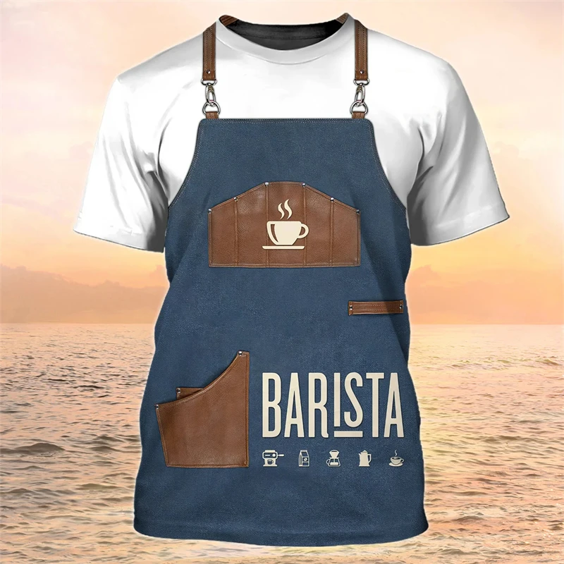 Barista Shirt Men's and Women's Café Hip Hop Uniform Short-sleeved Men Clothing Casual Round Neck Oversized T-shirts Tops Homme