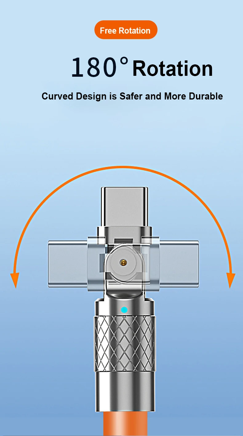 Cable de codo USB tipo C de aleación de rotación de 180 grados, 120W, 6A, para juego, carga rápida para Xiaomi, Redmi, Honor, Cable cargador de teléfono