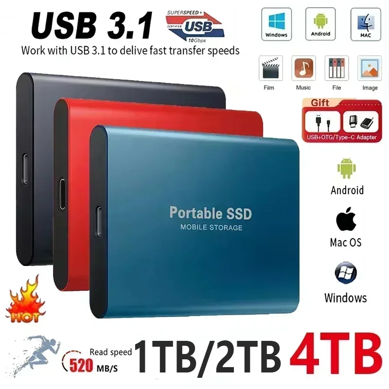 

High Speed Portable SSD External Hard Drive 4TB USB3.1 Interface Hard Disk Solid State Drive Mass Storage Device for Laptop/PC