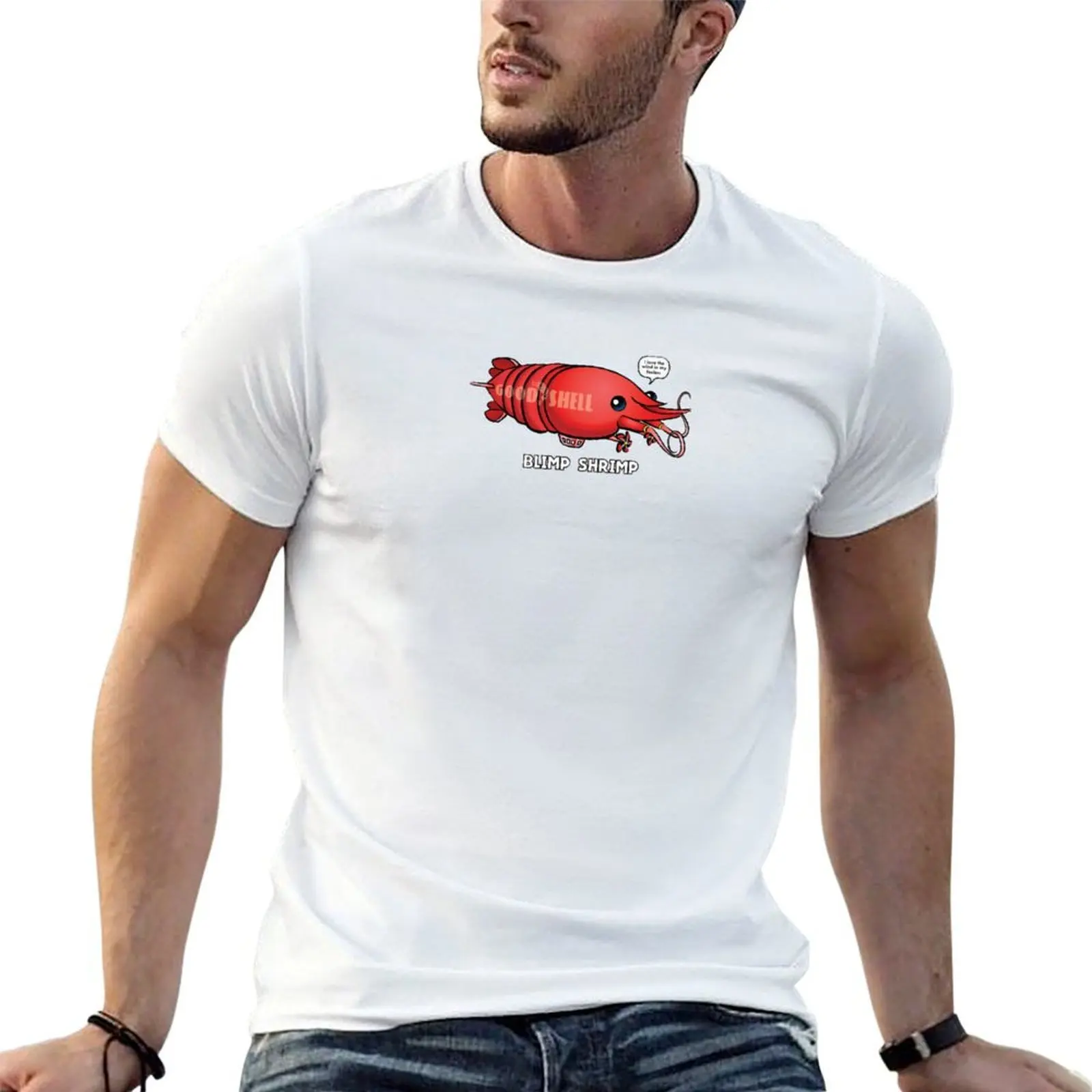 Camiseta Blimp Shrimp para homem, camisetas masculinas com estampa gráfica e divertida