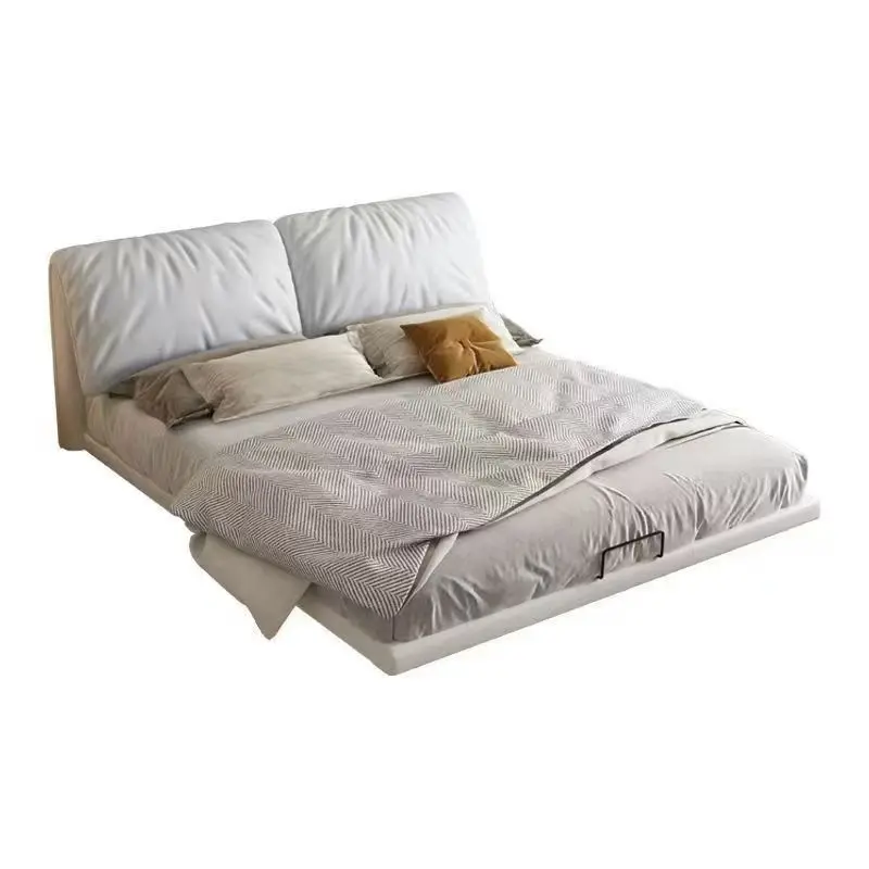 &*Factory Direct King Size French Design Queen Size Bed Frame Velvet Soft Bed for Home Cream Style Upholstered Bed