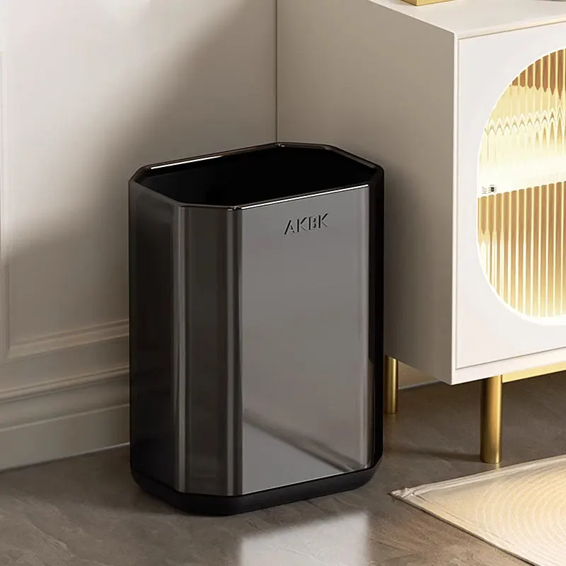 9L/2.4Gal Stainless steel trash can without lid ，Light luxury metal narrow trash bin for bathroom,bedroom,toilet,office,hotel