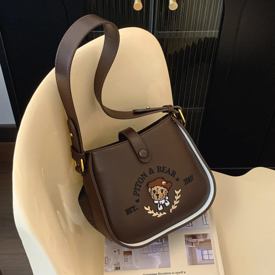 

Fashion Trend High Sense Bear Embroidery Tote Bag - Women's Cute Shoulder Underarm Bag for College, Commuter & Casual Use
