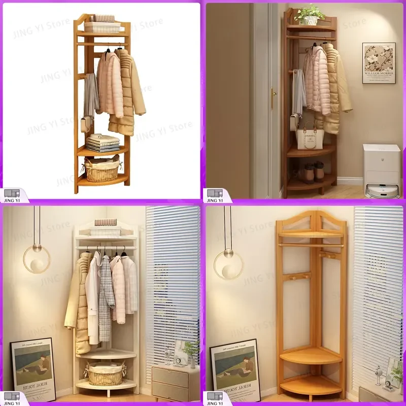 Multifunctional Floor Standing Coat Rack Indoor Corner Clothes Hanger Simple Bedroom Garment Storage Organizer Free Standing