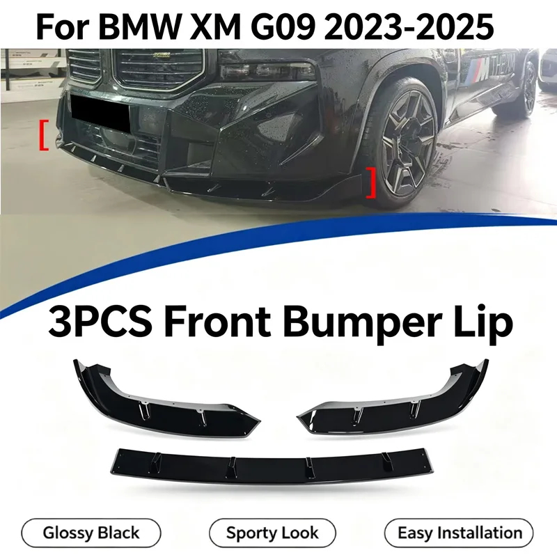 For BMW XM G09 2023 2024 2025 Car Front Bumper Spoiler Lip Black Knight MP Style 3PCS Front Lip Body Modification Kit