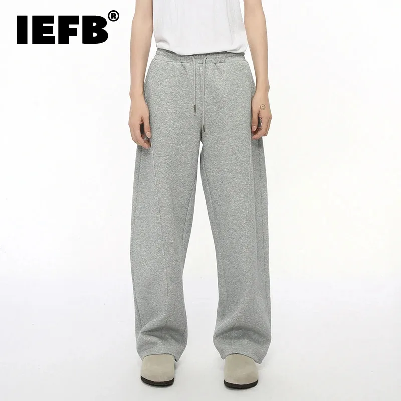 

IEFB New Autumn Men's Sweatpants Drawstring Casual Elastic Waist Solid Color Straight Wide Leg Male Loose Trousers Trend 9C7310