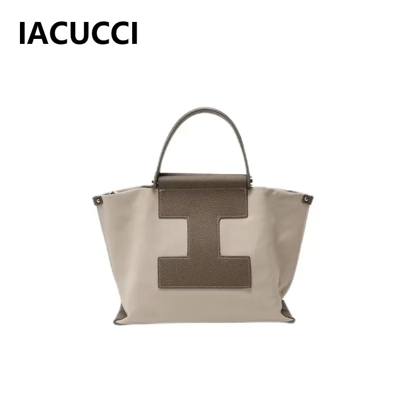 IACUCCI Women\'s Luxury Brand Canvas Handbag Large Capacity Genuine Leather Shoulder Bag