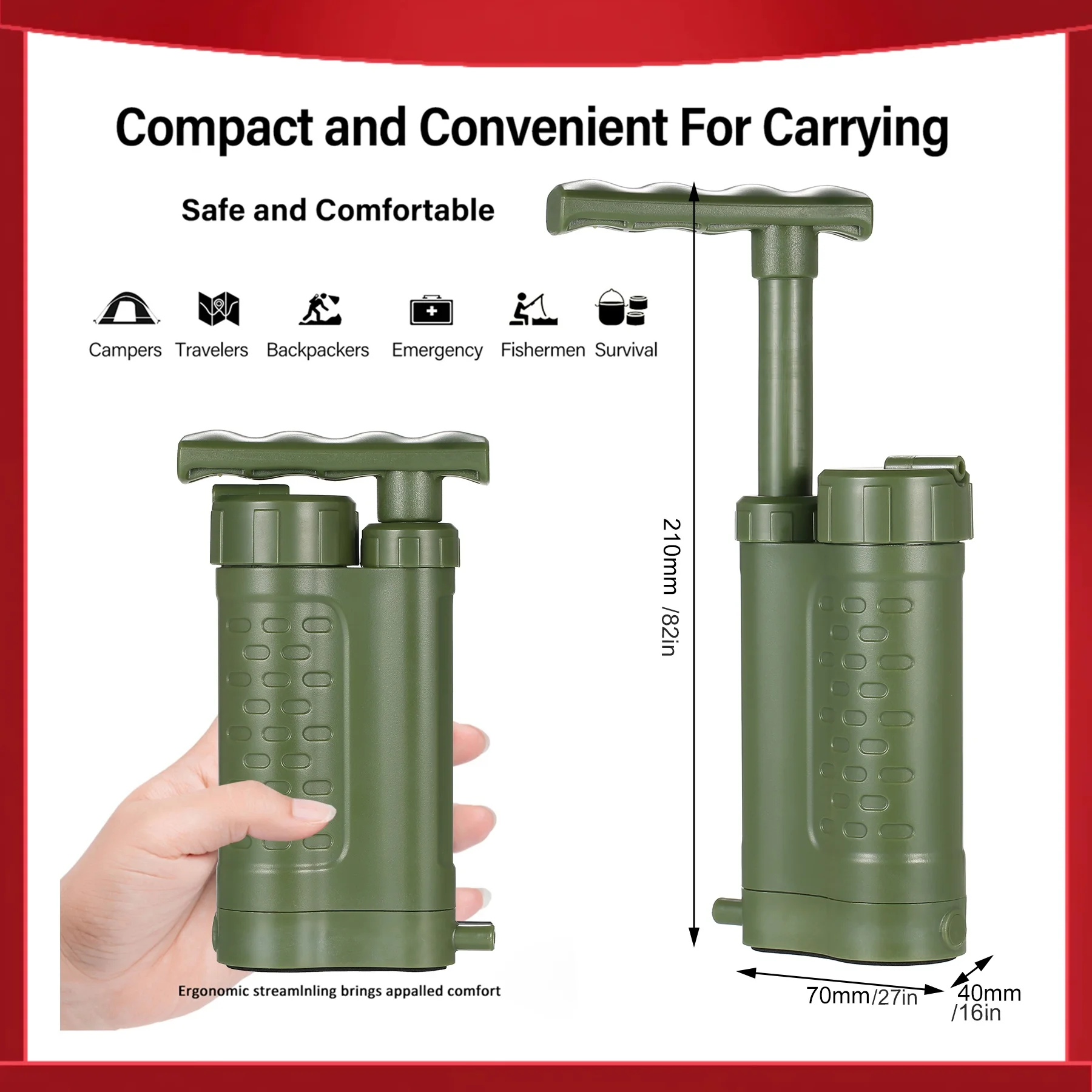 

Система фильтрации воды: помпа-очиститель с фильтром 0,01 микрон для экстренного использования на природе, для кемпинга и походов