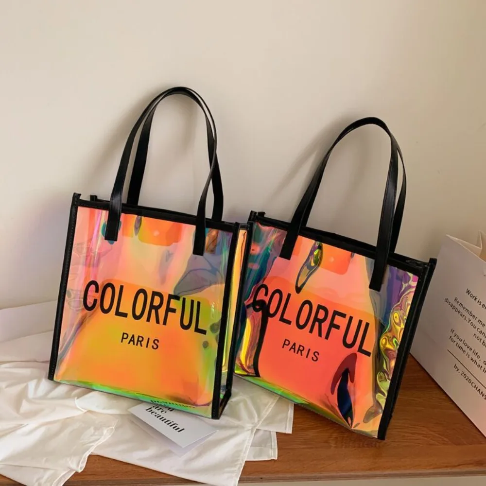 

Large Capacity Laser PVC Handbag Summer Korean Style Beach Portable Tote Underarm Bag Storage Waterproof Shoulder Bags Shopping