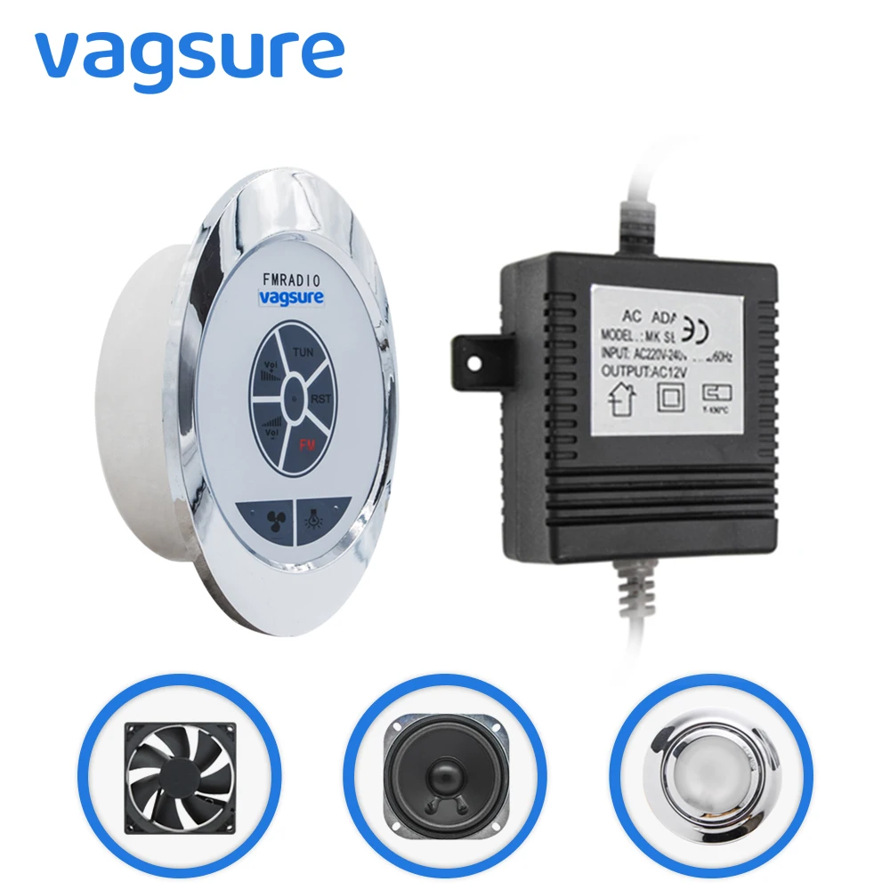 

AC 12V Oval Shower FM Radio Controller Shower Cabin Room Control For Shower Accessories Speaker Vent Fan Shower Lighting