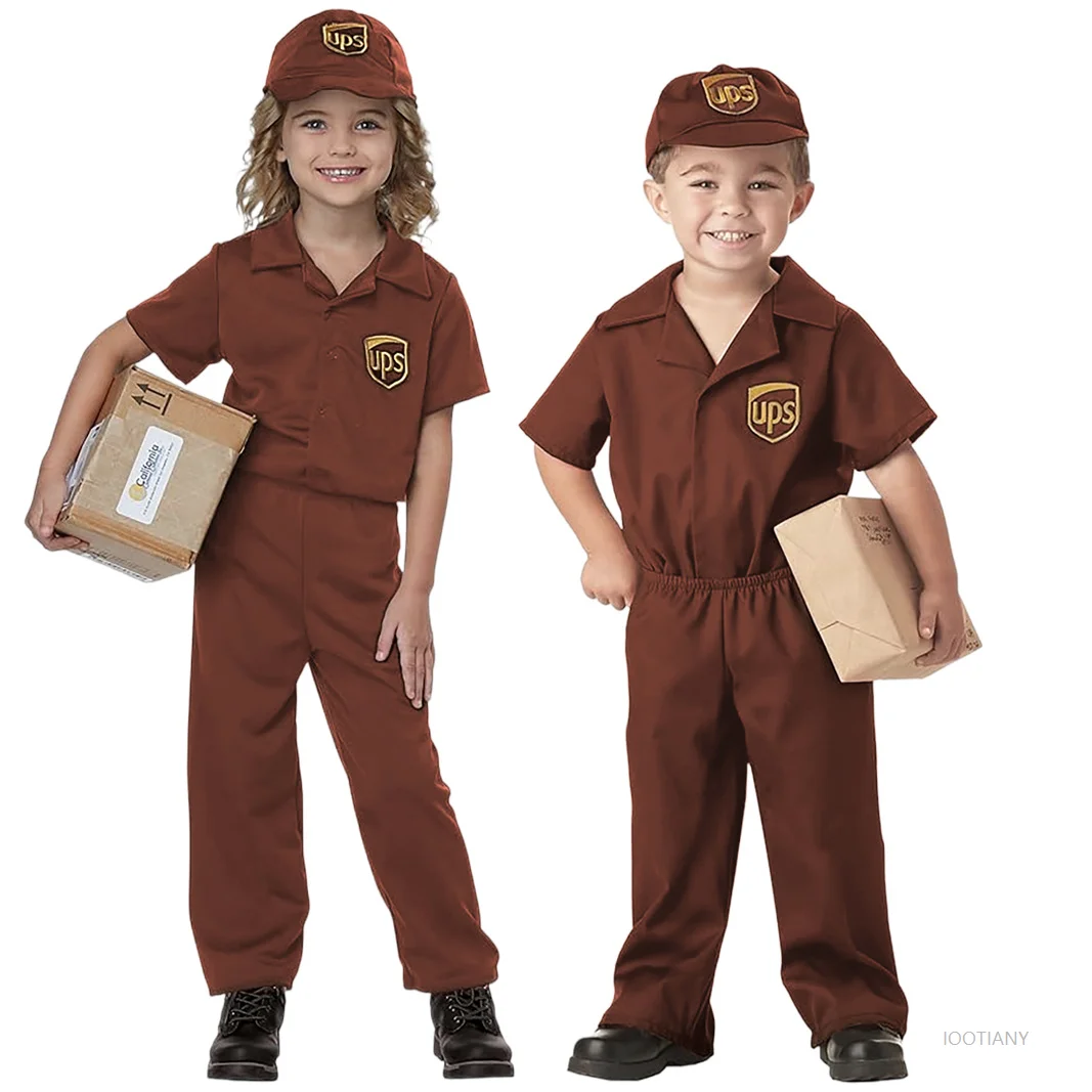

2025 New Children's Cosplay Postman Delivery Man Halloween Professional Costume Courier Staff Little Boy Delivery Driver Suit