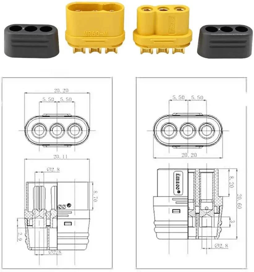 5Pair Amass MR60 Connector Plug Female Male Connector 3.5 Bullet Connector for RC Model  Motor ESC Connection