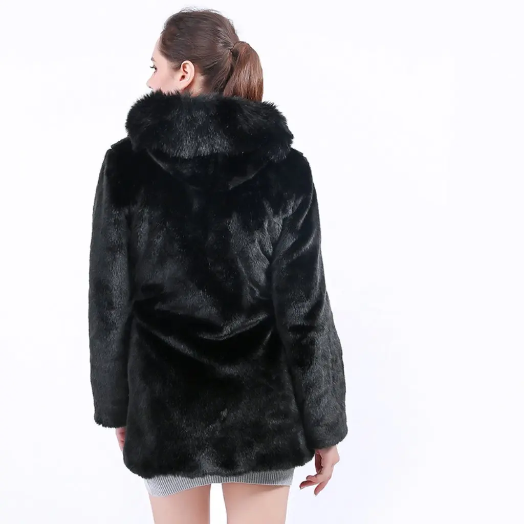 

Women's Imitation Fur Hooded Coat Slim Fit Long Mink Style European American Design Wholesale Clothing