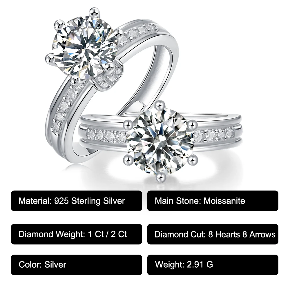 1CT 2CT Moissanite Ring 925 Sterling Silver for Women Girls D VVS1 Diamond Adjustable Opening Solid Ring Fine Jewelry Time Flies