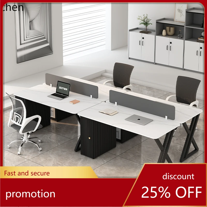 

CZ Rock Slab Staff Office Desk and Chair Set Simple Modern White Computer Desk Office Partition Employee Desk