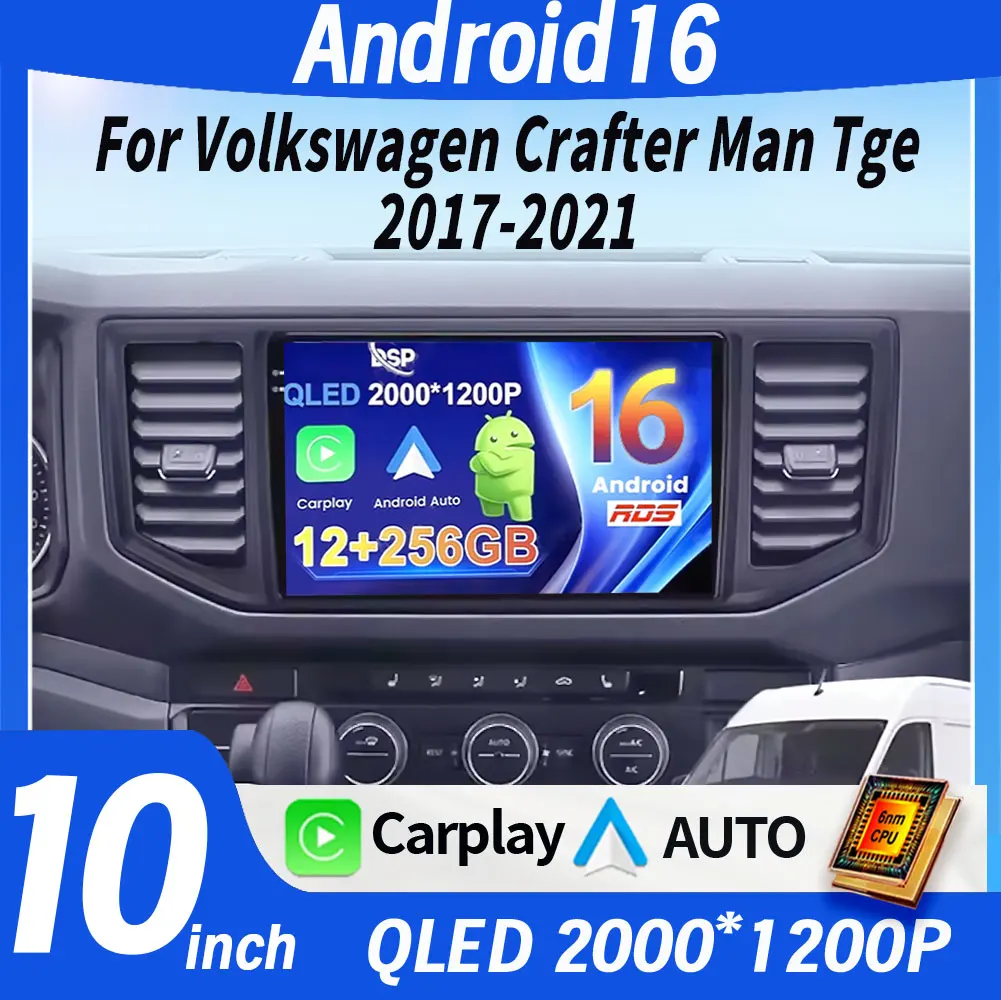 Lecteur vidéo Android 16 pour VW Crafter Man TGE 2017 2018 2019 2020 autoradio multimédia navigation sans fil Carplay écran QLED