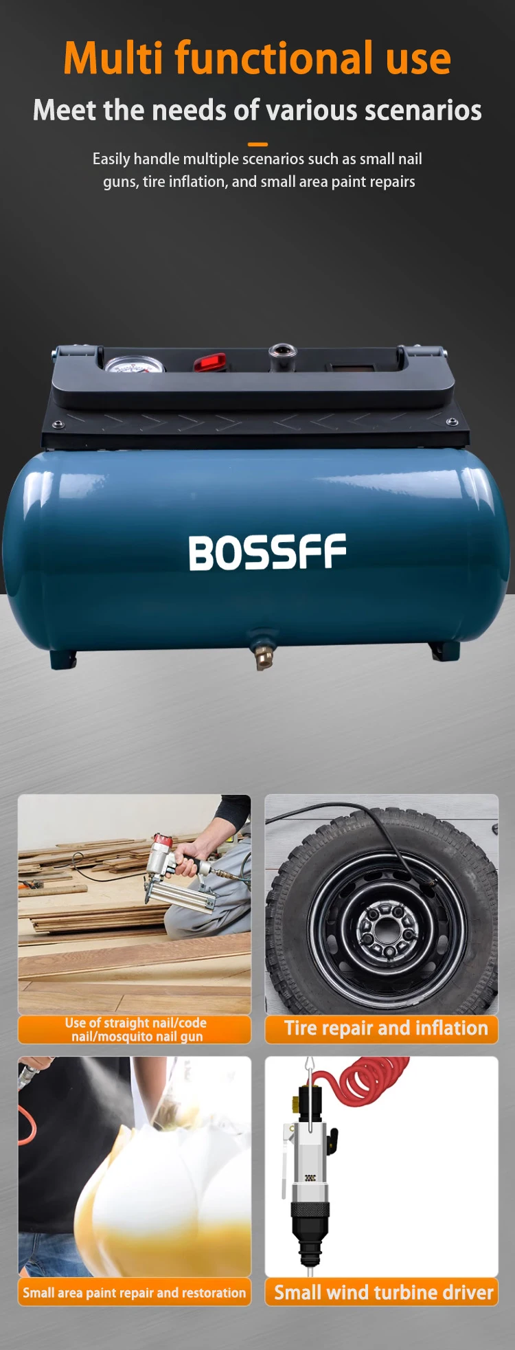 エアコンプレッサー 9L 7.5 バー静音純銅ブラシレスコードレス純銅ブラシレスオイルフリー小型電動エアコンプレッサー