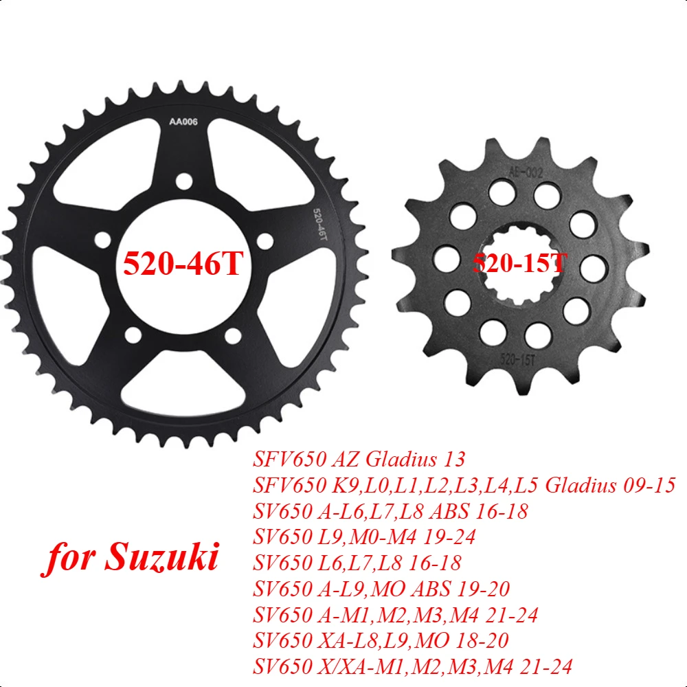 520-14T 520 46T عجلة تروس ضرس أمامي لسوزوكي SFV650 AZ Gladius 2013 SFV650 K9 2019-2015 SV650 L9,M0-M4 2019-2024 SV 650